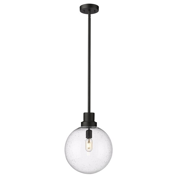 Z-Lite Laurent Outdoor Pendant, 1-Light, 12 In.W x 15 In.H, Black/Clear Seedy 599P12-BK - main